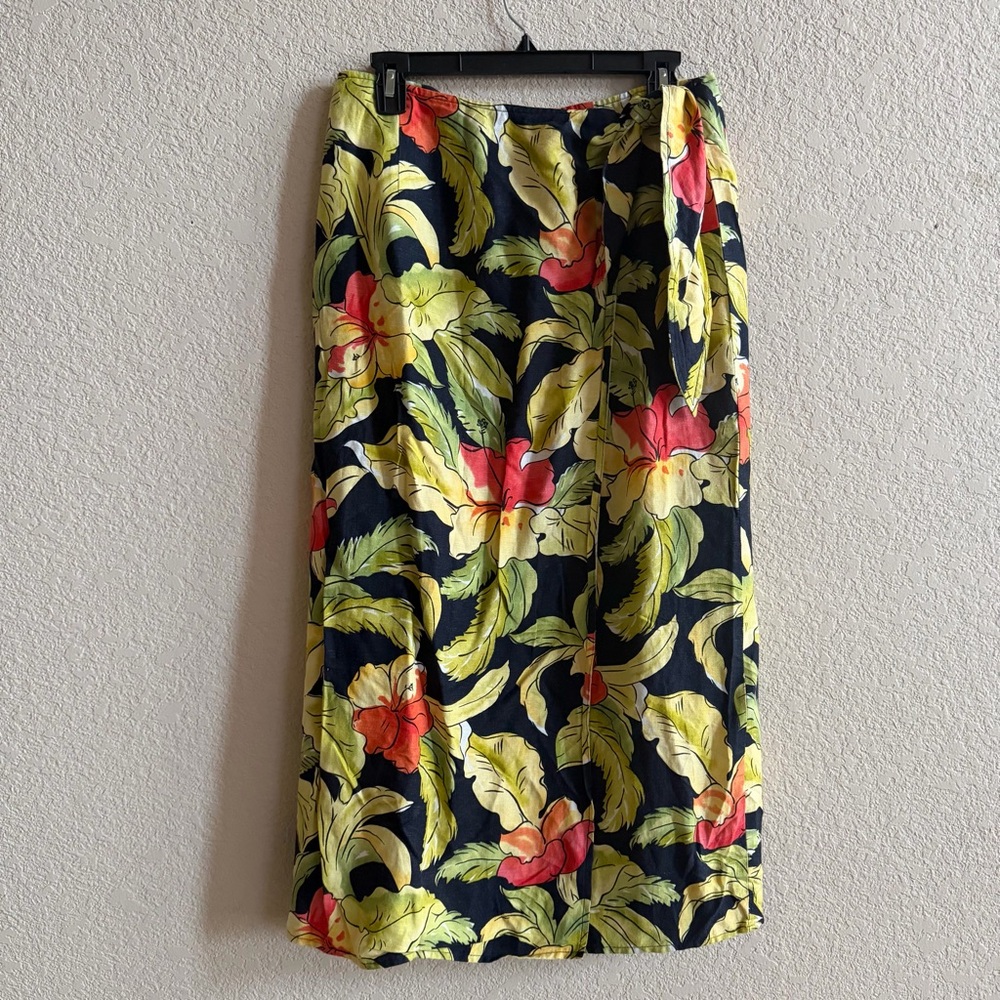 Talbots‎ Petites Size 8 Tropical Wrap Linen Blend Maxi Skirt Hawaii Resortwear
